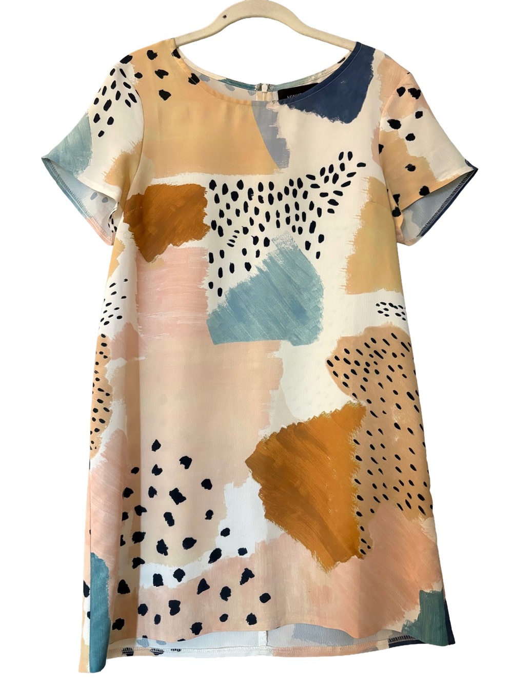 MINKPINK Abstract Brushstroke Mini Dress in Cream, Blue, Mustard, Pink